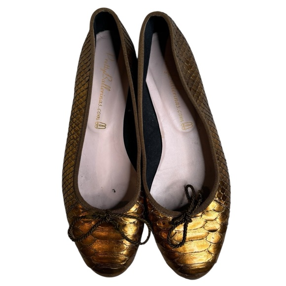 Pretty Ballerinas Shoes - Pretty Ballerinas Ballet Flats – Gold Reptile Leather – Size 39